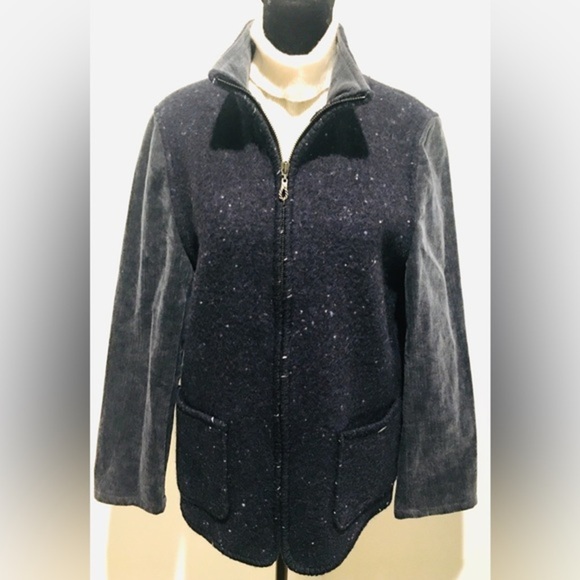 GIESSWEIN Navy Blue Boiled Wool Jacket w/Corduroy Sleeves Women's Sz EU 36 US 6 - Picture 2 of 9